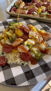 Sweet Onion Teriyaki Sheet Pan Meal is easy to make and so good!  INGREDIENTS 1 lb chicken breast 1 package of kielbasa 1 chopped onion 1  small head of broccoli 2 cups chopped pineapple Sweet Onion ...
