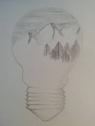 Ilustración vectorial dibujada a mano. Lightbulb And Mountains Drawing Mountain Drawing Colorful Drawings Drawings
