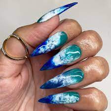 Dyme Nails By Yolee Hicks On Instagram Ocean Waves Luxury Press On In Size Medium Only 1 Availabl Stilleto Nails Designs Wave Nails Pretty Acrylic Nails