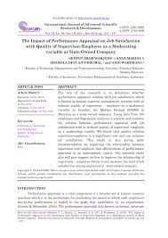 February 16, 2021 0 get link; Pdf The Impact Of Performance Appraisal On Job Satisfaction With Quality Of Supervisor Employee As A Moderating Variable At State Owned Company Sentot Imam Wahjono 1 Anna Marina 2 Article Info