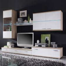 Wohnwand kasserine 07 farbe eiche sonoma weiss 179 x 220 x 41 h x b x t. Wohnwand Adelle In Weiss Sonoma Eiche Mit Led Beleuchtung