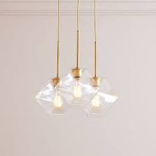 Sculptural Glass 3 Light Faceted Chandelier Clear Light Chandelier Chandelier Lighting
