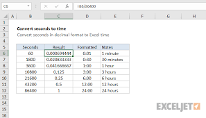 Excel Formula Convert Decimal Seconds To Excel Time Exceljet