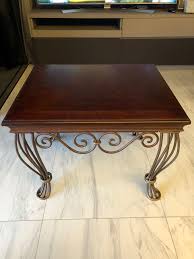 46 long rustic reclaimed barn wood beam (from 1900) bench / table on raw iron legs. Wrought Iron Coffee Table With Solid Wood Top Furniture Home Living Furniture Tables Sets On Carousell