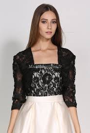 Boléro de mariage en tulle et dentelle à manches 3/4. Bolero Noir En Dentelle Manches 3 4
