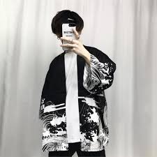 Black And White Kimono For Men 2018 Summer Mens Kimono Japanese Clothes Streetwear Casual Kimonos Jackets Harajuku Japan Style Cardigan Outwear Casual Kimono Male Kimono Japanese Outfits
