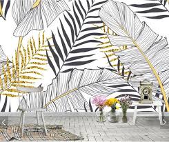 Black And White Tropical Mural Wallpaper Nordic Black White Tropical Banana Leaves Wallpaper Murals 3d Printed Wall Art Decal Photo Wall Pape Mural Wallpaper Wall Painting White Wallpaper