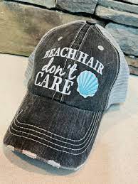 Beach Hair Don T Care Hats Teal Or Pink Flip Flops Etsy In 2021 Trucker Cap Beach Hat Beach Hair