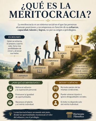  La idea de la meritocracia parte de algo atractivo: que el esfuerzo y el  talento te pueden llevar lejos. Sin embargo, en la práctica, pesan mucho el  punto de partida, las