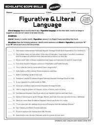 Image Result For Literal And Nonliteral Language Worksheets 8th Grade Figurative Language Worksheet Language Worksheets Figurative Language Lessons