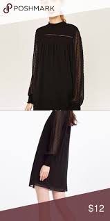 Black Zara Plumetis Dress Mock Neck Dress Dresses Zara Dresses