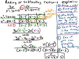 There are a few steps to follow when you add or subtract rational expressions with unlike denominators. Topic Rational Expressions Showme Online Learning