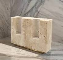 Portavelas Clásico Rectangular de Mármol Travertino Beige