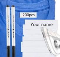 Tatuo 200 peças de etiquetas de nome graváveis em ferro para roupas,  etiquetas de tecido com nome personalizado com 2 peças de marcador  permanente ...