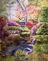 Items Similar To Painting Of Japanese Garden San Francisco Tea Garden Watercolor By Irina Print On Garden Watercolor Japanese Watercolor Garden Painting