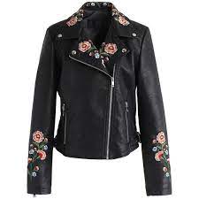 Chicwish Drive Me To Garden Embroidered Faux Leather Jacket In Black 67 Liked On Polyvore Featurin Leather Look Jackets Leather Jacket Fake Leather Jacket