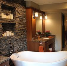 Stacked stone shower wall tile. Midwest Master Suite Eldorado Stone