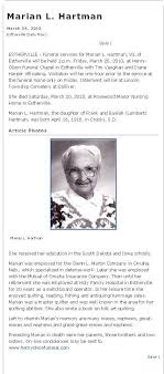 Marian L Hartman Obituary With Images Funeral Services Family Tree Hartman