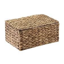 Features a 2 set of decorative jewelry boxes with patterned design. Small Mocha Water Hyacinth Storage Box With Hinged Lid The Container Store