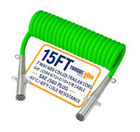 TORQUE 7 Way Coiled Trailer Cord 15 FT Green ABS Electrical Power Coil  Heavy Duty Cable Power Wire for Semi Trucks Tractors (TR831160)