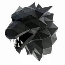3d Wolf Head Animal Building Trophy Puzzle Low Poly Papercraft Kit Vinyl Art Wolf Head Car Porch Design