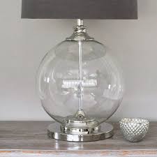 Glass Ball Table Lamp And Grey Shade By Primrose Plum Grey Table Lamps Clear Glass Table Lamp Glass Table Lamp