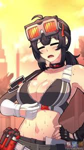 evil trevo, grace howard, zenless zone zero, animated, highres, video,  1girl, ahoge, armpits, artist name, bare shoulders, black hair, blush,  breasts, breath, cleavage, crop top, dripping, fingerless gloves, gloves,  goggles, goggles on