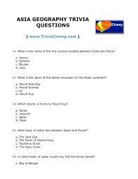 These printable trivia questions are challenging yet entertaining. Asia Geography Trivia Questions Trivia Champ
