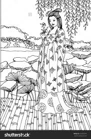 Japan Geisha Illustration Shutterstock 413357974 Geisha Illustration Fairy Coloring Pages Batik Art