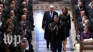 Trumps arrive at National Cathedral for Bush's funeral - YouTube