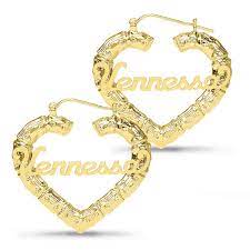 From classic chains to extravagant gemstones, discover 14k gold earrings for women perfect for everyday or special occasions. 3 3mm Script Name Bamboo Heart Hoop Earrings In Sterling Silver With 14k Gold Plate 1 Line Piercing Pagoda
