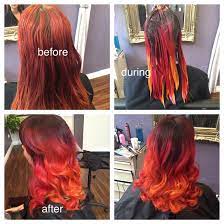 Faded Red To Deep Brown With Magenta Orange And Yellow Pravana Vivids Color Melt Colored Hair Tips Fire Hair Blonde Hair Color