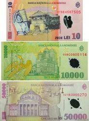 Lot De 3 Billets 10000 50000 Lei Et 10 Lei Romania 2000 P Lot B91 1550 Banknotes
