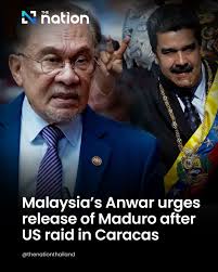 Malaysia's Anwar urges release of Maduro after US raid in Venezuela  Malaysian Prime Minister Anwar Ibrahim said on Sunday that Venezuelan leader  Nicolás Maduro and his wife, Cilia Flores, should be released “