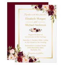 Burgundy Blush Bloom Floral Gold Frame Wedding Invitation Zazzle Com Wedding Frames Floral Wedding Invitations Burgundy Wedding Invitations
