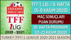 2020/2021 sezonu için her maçtan sonra anında güncellenen tüm 1. Tff 1 Lig 9 Hafta Mac Sonuclari Puan Durumu 10 Hafta Mac Programi 20 21 Tff 1 League Week 9 Youtube