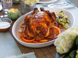 Orange Glazed Roast Chicken With Stir Fried Baby Bok Choy Recipe In 2020 Food Network Recipes Bok Choy Roast Chicken