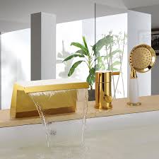 This freestanding bathtub filler is what you are looking for to match your beautiful bathroom and bathtub. Gold Single Handle 3 Piece Roman Waterfall Bathroom Faucet
