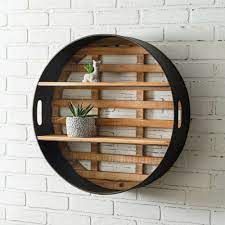 Unique Large Round Wood Metal Floating Wall Shelf Display Organizing Storage Unbranded Wood Wall Shelf Round Wall Shelves Wood And Metal Shelves