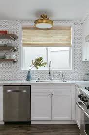 Flush type wall mount cablnet. All White Kitchen With Brass Semi Flush Mount Over A Sink And Shaker Cabinets With Chrome Hardware White Shaker Cabinets Shaker Cabinets Timeless Kitchen