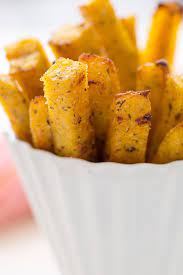 Baked Polenta Fries With Garlic Tomato Sauce Recipe Recipe Polenta Fries Baked Polenta Fries Healthy Recipes