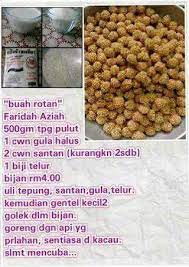 Ia kemudian dibentuk bulat dan disalut dengan bijan sebelum digoreng dengan minyak masak menggunakan api serdahana perlahan. Resepi Kuih Rotan Bijan