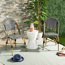 Safavieh Salcha Black White Stackable Aluminum Wicker Outdoor Dining Chair 2 Pack Fox5210h Set2 The Home Depot Outdoor Dining Chairs Outdoor Patio Furniture Sets Patio Dining Chairs
