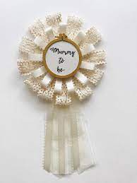 Natural Boho Baby Shower Corsage Natural Baby Shower Decorations Cream Personalised Pins Gen Baby Shower Pin Lace Baby Shower Rustic Baby Shower Decorations