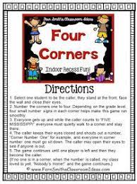 Four corners drinking game rules: Indoor Recess Four Corners Directions Gym Games For Kids Indoor Recess Games Recess Games