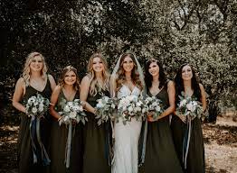Bridal Party Olive Green And Dark Blue Rustic Wedding Olive Green Bridesmaid Dresses Green Wedding Dresses Dark Green Bridesmaid Dress