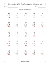 The Subtracting 1 Digit Numbers With All Regrouping A Math Worksheet Page 2 Subtraction Math Worksheet Regrouping