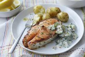 Sour Cream Dill And Lemon Are Perfect With Baked Salmon Steaks Recipe Baked Salmon Steak Salmon Steak Baked Salmon