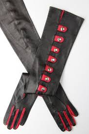 Gaspar Gloves Black Red Kid Leather Opera Length Gloves With Silver Snaps 6 5 Opera Length Gloves Black And Red Black