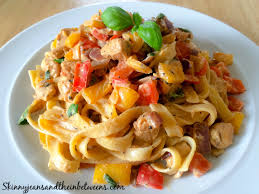 This chicken and chorizo pasta recipe is flavorful, simple, and comes together fast! Creamy Spicy Cajun Chicken Tagliatelle Skinny Jeans And The Inbetweens